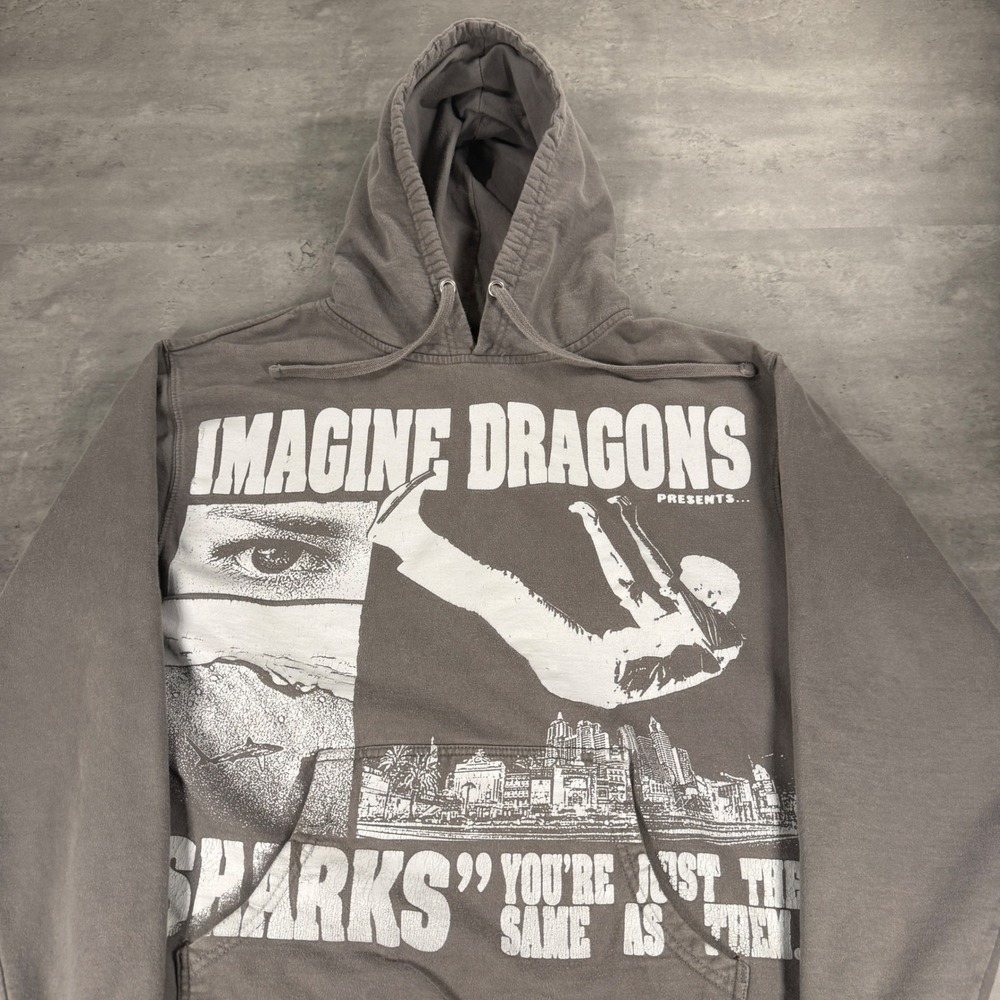 Imagine Dragons Hoodie Mens Large Gray‎ Sharks Graphic Band Merch Sweatshirt